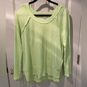 Green Crew Neck Sweater with Waffle Texture